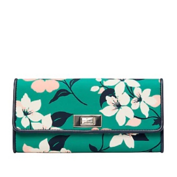 Kate Spade Lucia Lily Blooms Medium Purse and Wallet Set Green Navy Pink - Picture 10 of 15